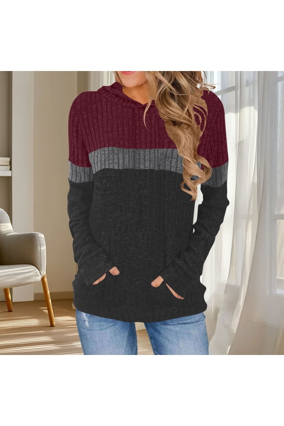 Womans Hoodie Pullover Woman Long Sleeved Pockets Drawstring Pullover Multicolor Soft Casual Loose Tops Lady Outdoor Sport Fall Winter Wear Wine
