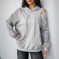 thumbnail image 1 of Brondbend Womans Hoodie Women's Hoodies Pullover Long Sleeved Off the Shoulder Pockets Pullover Solid Color Comfy Stylish Oversized Tops Lady Holiday Running Fall Winter Wear Gray, 1 of 6