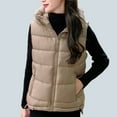 thumbnail image 1 of Brondbend Womans Jackets Womens Winter Coat Hooded Sleeveless Pocket Zipper Outerwear Solid Color Leisure Loose Fit Coats Ladies Daily Tops Khaki, 1 of 6