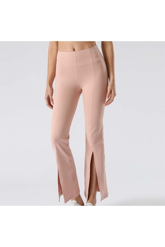 Womans Yoga Pants Women Leggings Elastic Waist Belly Control Workout Trousers Slit Leg Solid Color Fashion Tights Slim Fit Climb Athletic Jogger Pink