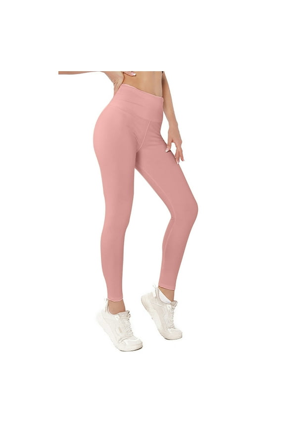 Womans Yoga Pants Womens Soft Leggings Stretchy High Waist Belly Control Workout Trousers Solid Color Comfortable Tights Slim Fit Holiday Fitness Jogger Pink