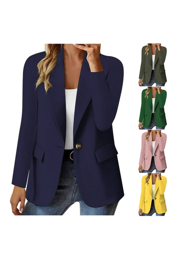 Women Blazer Jacket Business Jackets for Women Lapel Long Sleeved Single Button Top with Pocket Solid Color Slim Fashion Party Work Outerwear Comfortable Army Green