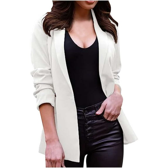 Brondbend Women Blazer Jacket Cardigan Blazer Women Lapel Soild Color Button Open Front Long Sleeved Formal Suit Jacket with Pocket Loose Fit Casual Business Work Outerwear,White
