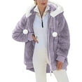 thumbnail image 1 of Brondbend Women Coats Winter Warm Fleece Jacket Women Color Blocked Long Sleeve Zipper Hooded Drawstring Ball Plush Outerwear with Pockets Loose Fit Winter Warm Comfortable，Purple, 1 of 6