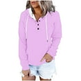 thumbnail image 1 of Brondbend Women Hoodie Women Pullover Long Sleeved Drawstring Pocket Button Pullover Print Fashion Oversized Tops Ladies Gym Workout Fall Winter Wear Hot Pink, 1 of 6