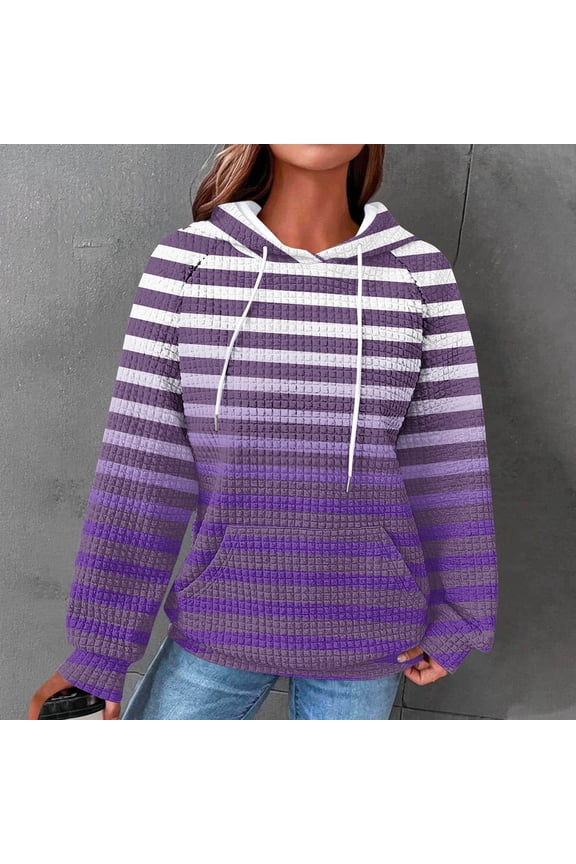Women Hoodies Pullover Woman Long Sleeved Drawstring Pocket Pullover Print Stylish Oversized Tops Ladies Weekend Workout Fall Winter Wear Purple