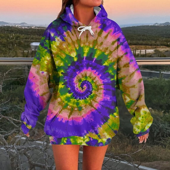 Brondbend Women Hoodies Pullover Womans Long Sleeved Pockets Drawstring Pullover Print Leisure Oversized Tops Ladies Gym Workout Fall Winter Wear Purple