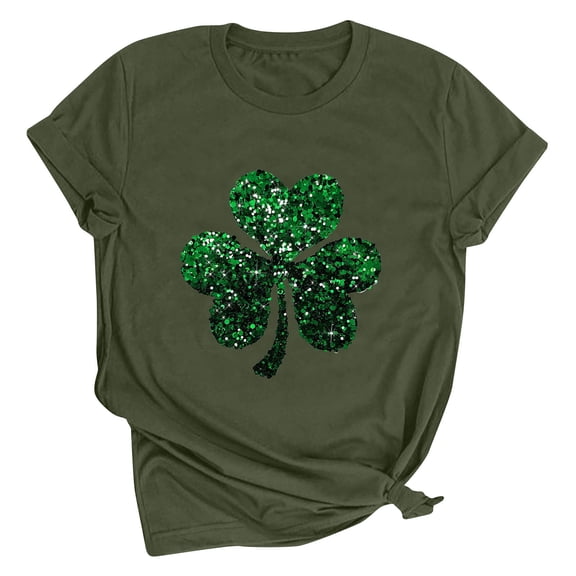 Brondbend Women Shirts Casual Patrick's Day Womans Top Crewneck Short Sleeve Print Blouse Casual Loose Fit Ladies Tops Party Spring Summer Clothes Army Green