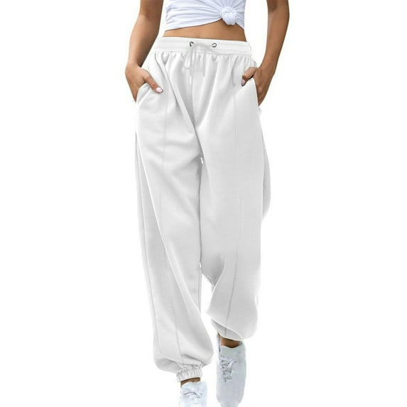 Brondbend Women Sweatpants Jogger Pants for Women Solid Color High Elastic Waist Belly Control Drawstring Ankle Workout Trousers with Pocket Loose Fitting Fall Winter Gym Athletic Trendy