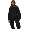thumbnail image 1 of Brondbend Women Sweatsuits 2 Piece Set Hoodies for Woman Long Sleeved Pocket Pullover Solid High Waist Jogger Outfits Casual Loose Tracksuits Sports Fall Winter Sets Black, 1 of 6