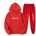 thumbnail image 1 of Brondbend Women Sweatsuits 2 Piece Set Womens Hoodies Pullover Long Sleeved Pocket Drawstring Pullover Printed Stretchy Waist Jogger Outfits Trendy Loose Tracksuits Sports Fall Winter Sets Red, 1 of 2