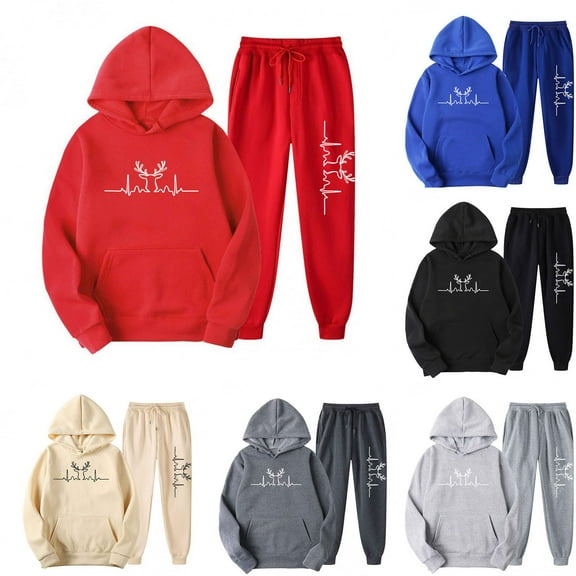 Brondbend Women Sweatsuits Sets Pullover Hoodie Women Long Sleeved Pocket Drawstring Pullover Printed Stretchy Waist Jogger Outfits Comfortable Loose Tracksuits Athletic Fall Winter Sets Beige