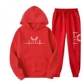 thumbnail image 1 of Brondbend Women Sweatsuits Sets Womens Hoodies Pullover Long Sleeved Pocket Drawstring Pullover Printed Stretchy Waist Jogger Outfits Comfortable Loose Tracksuits Running Fall Winter Sets Red, 1 of 2