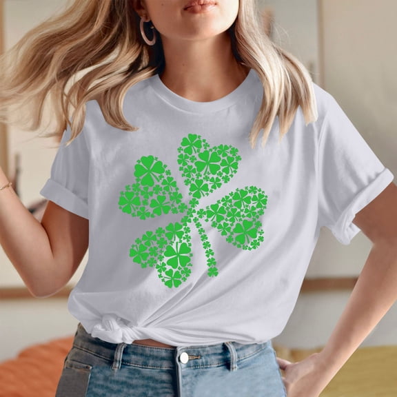 Brondbend Women T-Shirts Patrick's Day Womens Trendy Tops Crew Neck Short Sleeve Print Blouse Casual Loose Fit Ladies Tops Going out Spring Summer Clothes White