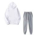thumbnail image 1 of Brondbend Women Track Suits 2 Piece Set Long Sleeve Solid Hooded Tracksuit with Pocket Elastic Waist Drawstring Jogger Sweatpants Outfits Regular Fit Fall Workout Sweatsuits ,White, 1 of 4
