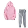 thumbnail image 1 of Brondbend Women Track Suits 2 Piece Set Long Sleeve Solid Hooded Tracksuit with Pocket Elastic Waist Drawstring Jogger Sweatpants Outfits Regular Fit Fall Workout Sweatsuits ,Pink, 1 of 4