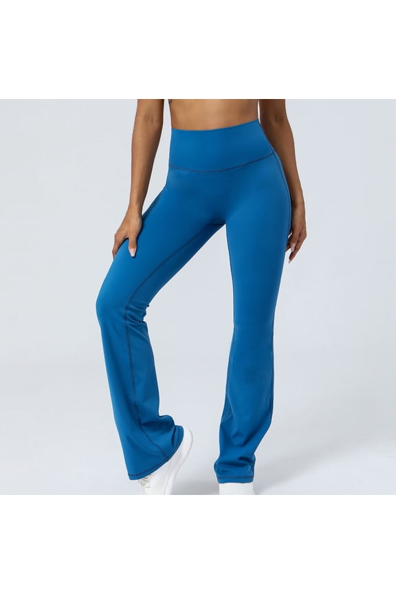 Women Yoga Pants Women Leggings Elastic Waist Belly Control Workout Trousers Solid Color Fashion Tights Slim Fit Daily Running Jogger Blue