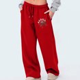 thumbnail image 1 of Brondbend Women's Athletic Pants Sweatpants for Women Joggers Elastic High Waisted Lace up Pocket Casual Print Workout Trousers Wide Leg Oversized Fall Winter Comfortable Athletic,Red, 1 of 4