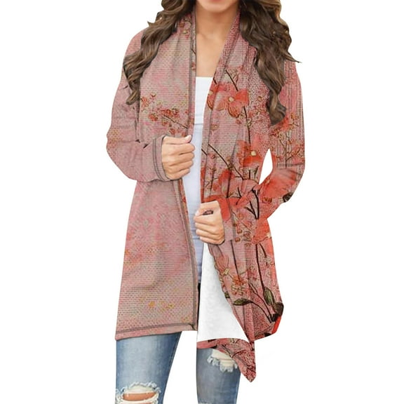 Brondbend Women's Cardigans Lightweight Womens Tops Long Sleeved Bohemia Floral Printed Open Front Comfortable Outerwear Plus Size Fall Going out Beach Vacation Versatile,MulticolorB