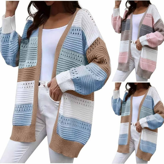 Brondbend Women's Cardigans Womens Knit Sweater Long Sleeved Hollow Multicolor Open Front Top Ladies' Loose Fit Fall Fashion Party Travel Casual Coat Versatile，Pink