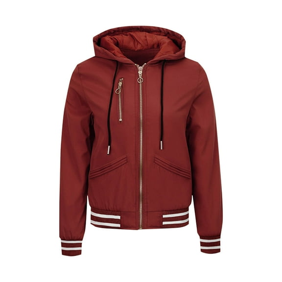 Brondbend Women's Coats and Jackets Hooded Zipper Long Sleeved Coat with Pocket Solid Color Drawstring Thick Loose Jacket Fall Winter Casual Party Warm Outerwear,Wine