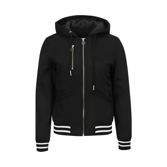 Brondbend Women's Coats and Jackets Hooded Zipper Long Sleeved Coat with Pocket Solid Color Drawstring Thick Loose Jacket Fall Winter Casual Party Warm Outerwear,Black