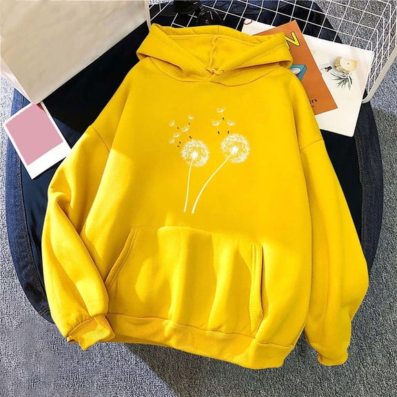Brondbend Women's Fashion Hoodies Womens Pullovers Long Sleeves Print Front Pocket Casual Sweatshirt with Drawstringt Plus Size Fall Winter Going out Party Versatile Workout Top（Yellow)