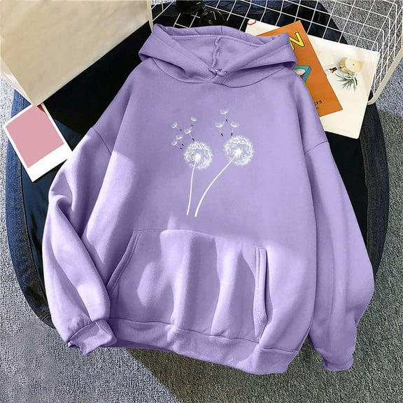 Brondbend Women's Fashion Hoodies Womens Pullovers Long Sleeves Print Front Pocket Casual Sweatshirt with Drawstringt Plus Size Fall Winter Going out Party Versatile Workout Top（Purple)