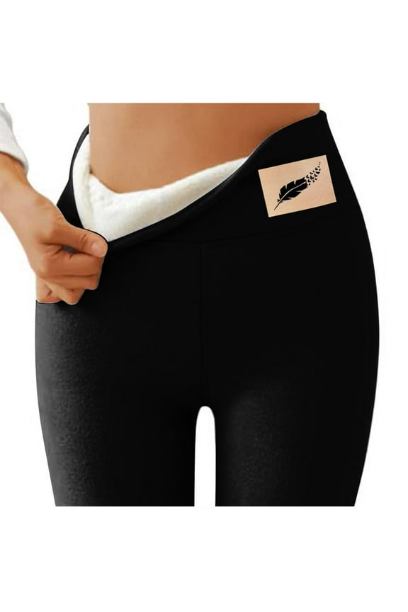 Women's Fleece Lined Leggings Thermal Tights for Women Winter High Waisted Print Thickened Slim Loungewear Pants Comfortable Home Warm Trousers ,Black