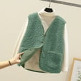 thumbnail image 1 of Brondbend Women's Fleece Vest Womens Vests Outerwear V Neck Soild Color Front Button Sleeveless Jacket with Pocket Loose Casual Fall Winter Warm Clothes Soft,Green, 1 of 6