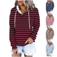 thumbnail image 1 of Brondbend Women's Hoodie Pullover Womens Long Sleeved Drawstring Pocket Button Pullover Stripe Stylish Oversized Tops Lady Mountaineering Fall Winter Wear Brown, 1 of 6