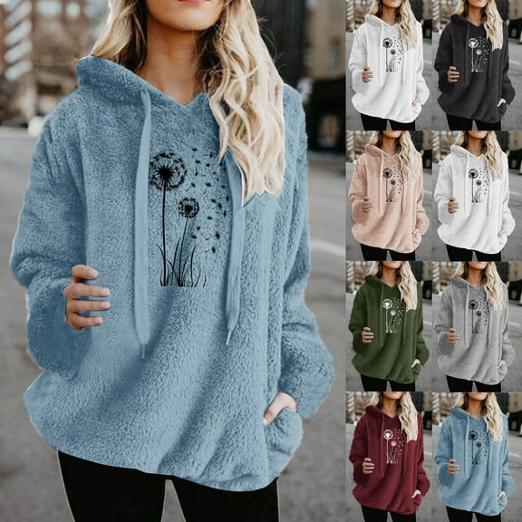 Brondbend Women's Hoodies Womens Hoodies Pullover Long Sleeved Drawstring Pocket Pullover Print Fashion Loose Fit Tops Ladies Outdoor Travel Fall Winter Wear Army Green