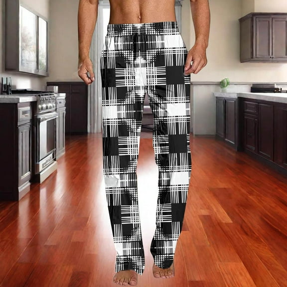 Brondbend Casual Pants Men Straight Leg Pants Men Elastic High Waist Pocket Trousers Print Stylish Regular Fit Trousers Party Fall Winter Pants Black