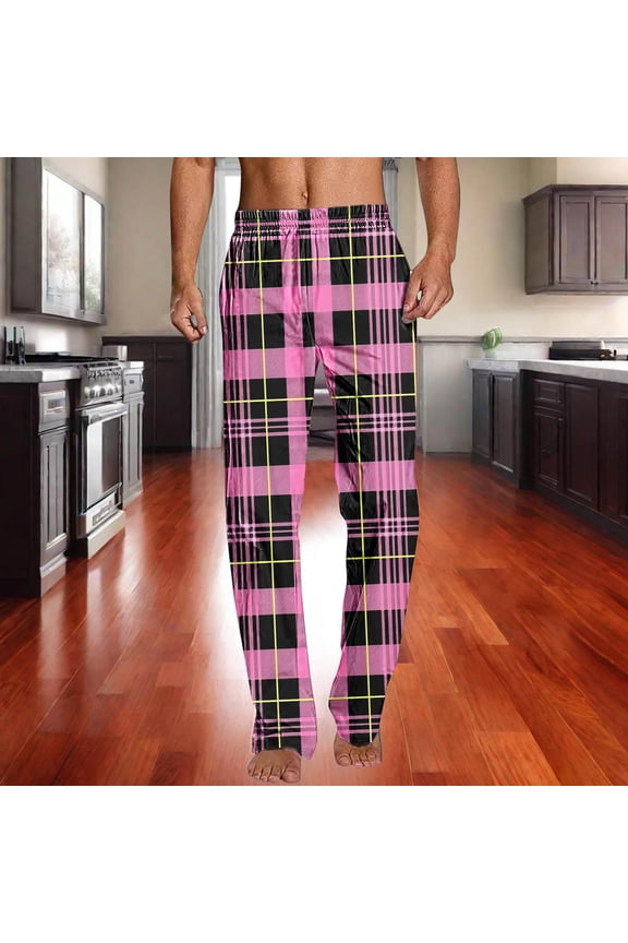 Men's Trousers Straight Leg Pants Men Elastic High Waist Pocket Trousers Print Stylish Regular Fit Trousers Honeymoon Fall Winter Pants Hot Pink