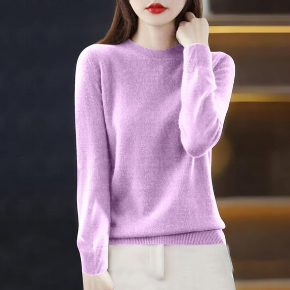 Brondbend Women's Pullover Sweaters Knitted Sweaters for Women Solid Color Crewneck Long Sleeve Plush Top Slim Fit Fall Winter Warm Base Blouse Soft
