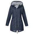 thumbnail image 1 of Brondbend Women's Rain Jacket Women's Windbreaker Jackets Multi Drawstring Zip up Hooded Button Long Sleeve Coat with Pocket Plus Size Outdoor Travel Hiking Trench Outerwear,Navy, 1 of 3