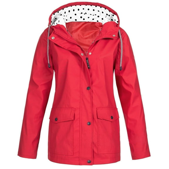 Brondbend Women’s Rain Jacket Womens Waterproof Jacket with Hood Windbreaker Long Sleeved Full Zipper Solid Color Coat with Pocket Loose Fit Trendy Fall Winter Outdoor Hiking Work Outerwear Red