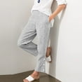 thumbnail image 1 of Brondbend Women's Straight Leg Pants Casual Long Pants for Women Stripe Elastic Mid Waisted Flat Front Side Button Trousers with Pockets Fashion Loose Fit Summer Fall Lightweight,Black, 1 of 6