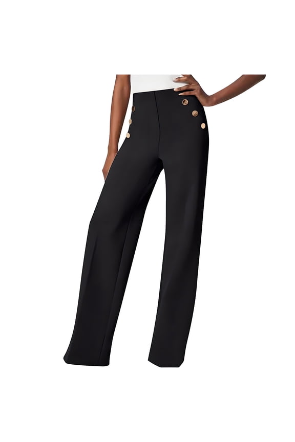 Women's Straight Leg Tall Womens Pants High Elastic Waisted Button up Solid Color Trendy Long Trousers with Pocket Slim Fit Business Work Party Fall Lightweight