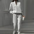 thumbnail image 1 of Brondbend Women's Sweat Set Woman Hoodies Pullover Long Sleeved Half Zipper Pullover Solid High Waist Jogger Outfits Fashion Loose Tracksuits Running Fall Winter Sets White, 1 of 5