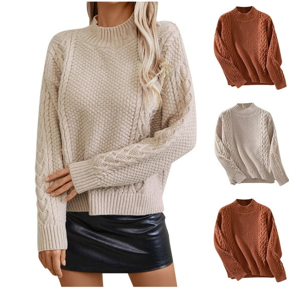 Brondbend Women's Sweater Tops Knit Sweater for Women Fall Crewneck Long Sleeve Solid Color Top Fashion Oversized Thick Pullover Winter Comfortable Party Dating Warm Clothes,Khaki