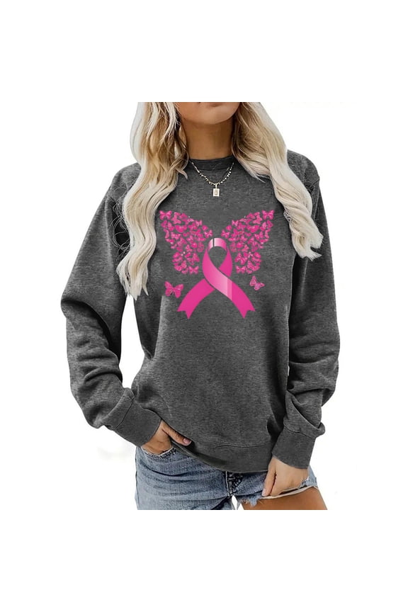 Women's Sweatshirt Pullover Women Crewneck Long Sleeved Top Printed Soft Stylish Loose Fit Tops Ladies Party Fall Winter Clothes Dark Gray