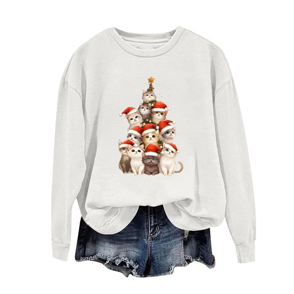 Brondbend Women's Sweatshirt Womens Pullovers Crewneck Long Sleeve Top Printed Casual Loose Fit Tops Ladies Fitness Fall Winter Clothes White