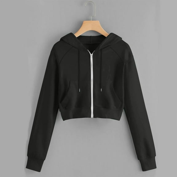 Brondbend Women's Sweatshirts Hoodies for Women Full Zipper Long Sleeve Solid Color Front Pocket Casual Pullover with Drawstring Loose Fall Fashion Party Vacation Comfortable Top(Black)