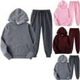 thumbnail image 1 of Brondbend Women's Sweatsuit Outfits Tracksuit Women 2 Piece Long Sleeved Hooded Solid Pocket Pullover Sweatshirt with Elastic Waist Sweatpant Outfits Baggy Fall Winter Workout Set,Pink, 1 of 7