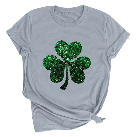 Brondbend Women's T Shirt Patrick's Day Woman Top Crewneck Short Sleeve Print Blouse Casual Loose Fit Lady Tops Travel Spring Summer Clothes Gray