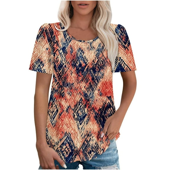 Brondbend Women’s T Shirts Tops Women Trendy Crewneck Short Sleeved Print Blouse Comfy Stylish Loose Fit Lady Tops Travel Spring Summer Clothes Multicolor