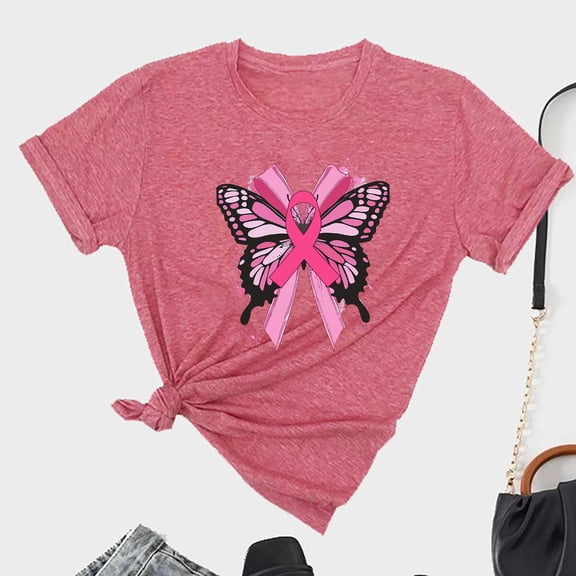 Brondbend Women’s T Shirts Womens Trendy Tops Crewneck Short Sleeved Print Blouse Comfy Stylish Loose Fit Lady Tops Workout Spring Summer Clothes Pink