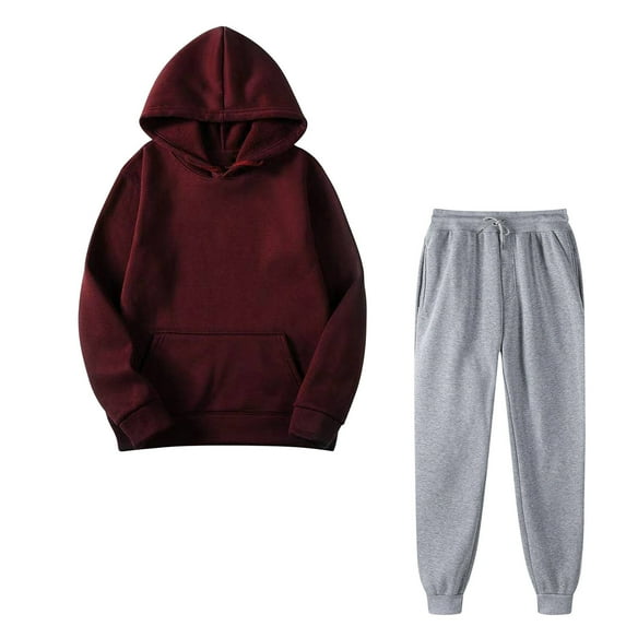 Brondbend Women's Tracksuit Sweats Sets for Women Long Sleeve Hooded Solid Front Pocket Sweatsuit Sweatshirt with Sweatpant Outfits Loose Fit Fall Winter Comfortable Athletic Set,Wine