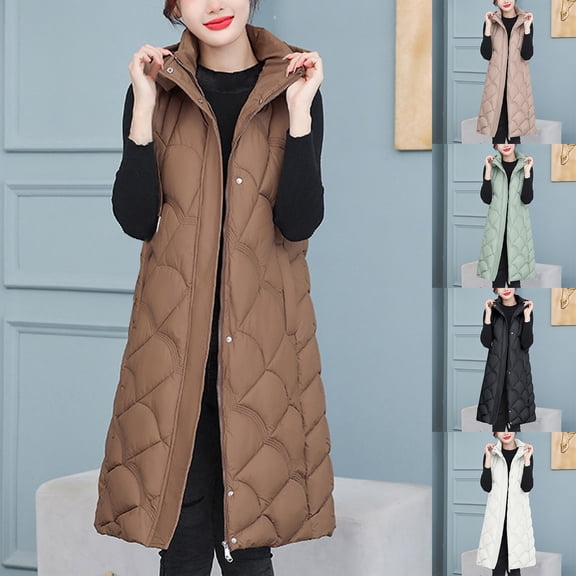Brondbend Women's Vest Jacket Womans Coat Hooded Sleeveless Pocket Zipper Outerwear Solid Color Warm Loose Fit Coats Ladies Party Tops Black